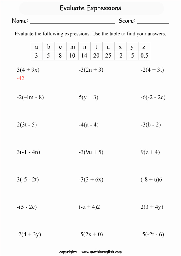 Distributive Property Equations Worksheet Best Of Evaluate Expression Equations by Using A Data Table