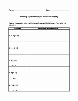 Distributive Property Equations Worksheet Luxury Rewriting &amp; solving Equations Using the Distributive