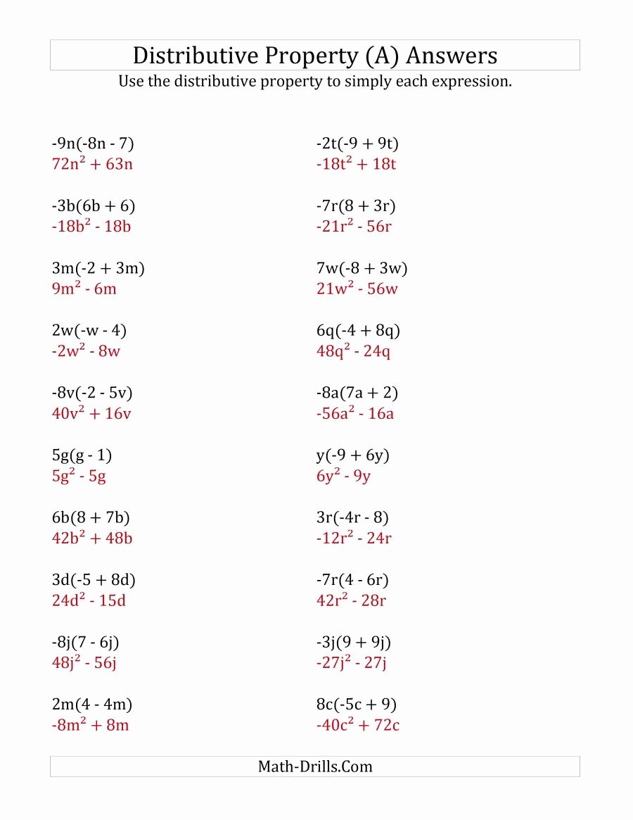 Distributive Property with Variables Worksheet Fresh Using the Distributive Property All Answers Include