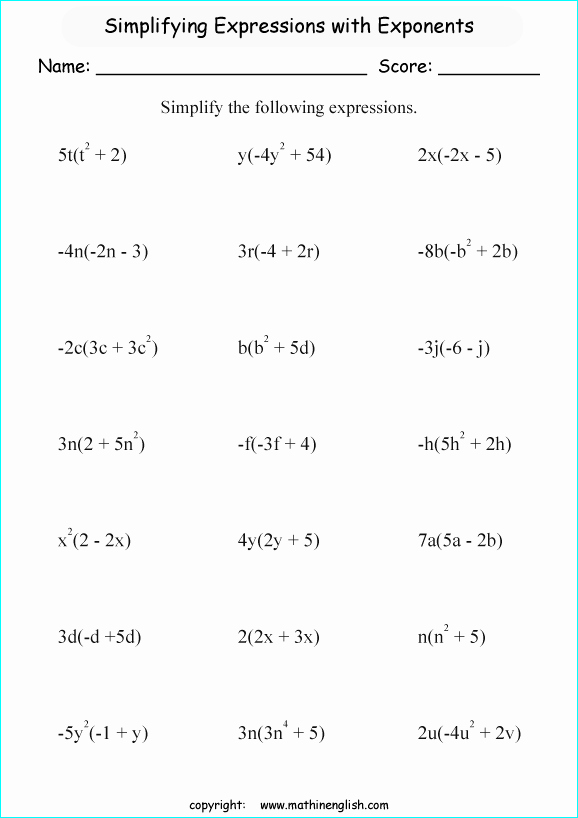 Distributive Property with Variables Worksheet Inspirational Simplify these Expressions with Variables with Exponents