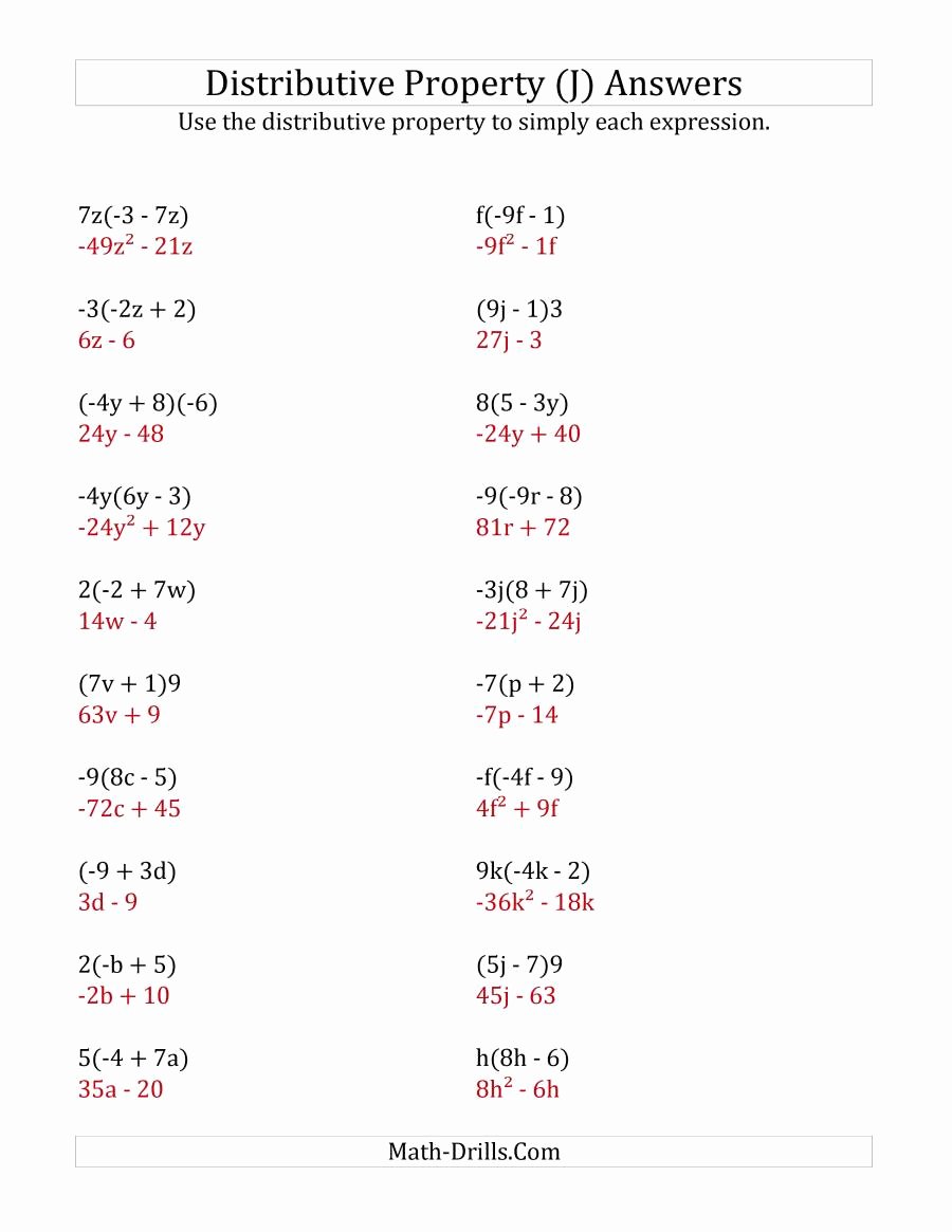 Distributive Property with Variables Worksheet Luxury Using the Distributive Property some Answers Include