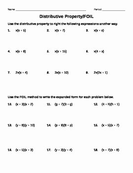 Distributive Property with Variables Worksheet Unique Distributive Property Math Worksheets with Answer Key