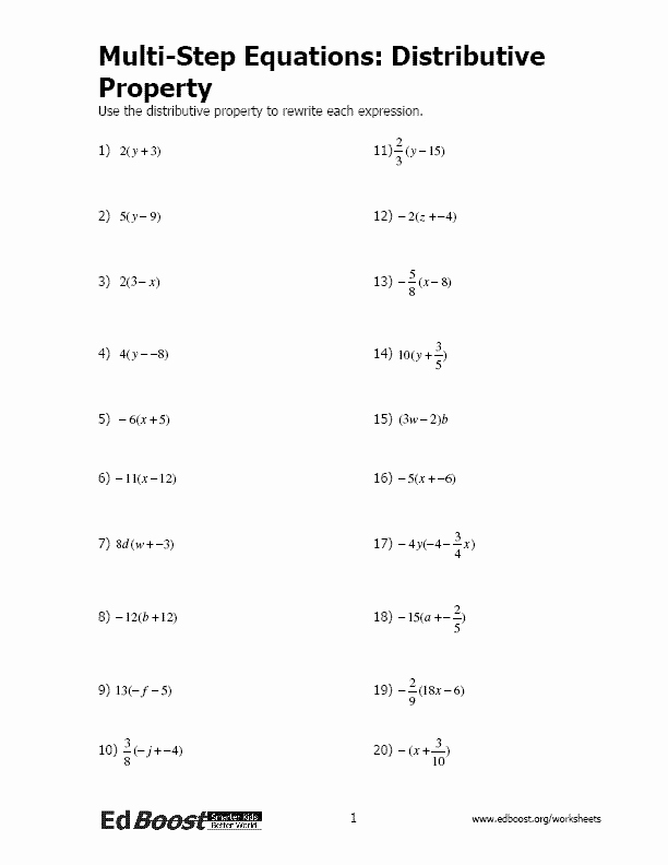 Distributive Property with Variables Worksheet Unique Multi Step Equations Distributive Property