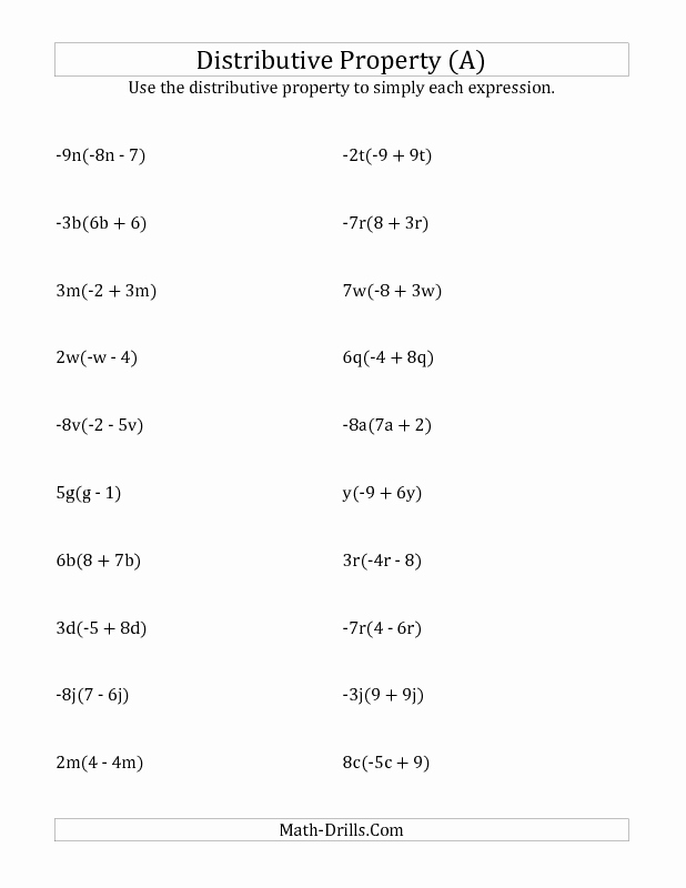 Distributive Property with Variables Worksheet Unique New September 18 2012 Algebra Worksheet Using the
