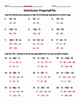 Distributive Property Worksheet Answers Beautiful Distributive Property Foil Worksheet 2 by Midwest Math