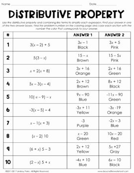 Distributive Property Worksheet Answers Elegant Distributive Property Coloring Page with Integers by