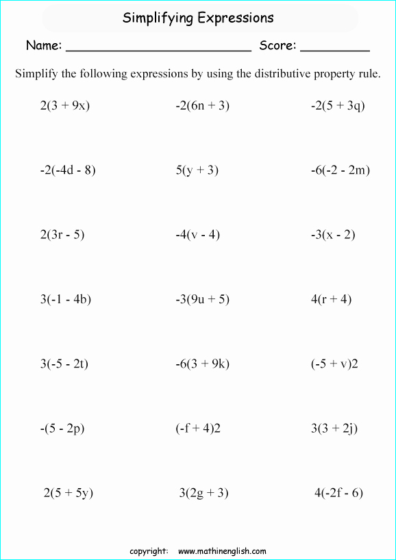Distributive Property Worksheet Pdf Inspirational Simplify these Expressions Using the Distributive Property