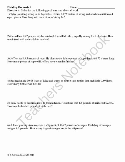 Dividing Decimals Word Problems Worksheet Inspirational Dividing Decimals Word Problems 2 Worksheets From