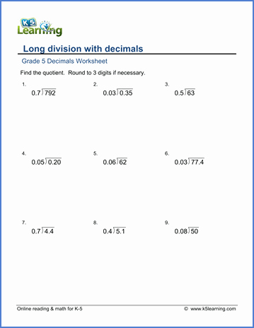 Dividing Decimals Word Problems Worksheet Unique Grade 5 Math Worksheet Decimal Long Division