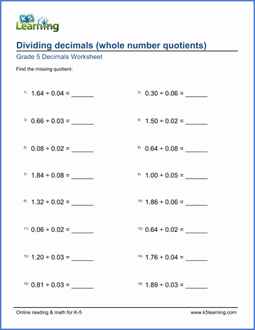 Dividing Decimals Worksheet Pdf Best Of Grade 5 Math Worksheet Dividing 2 Digit Decimals