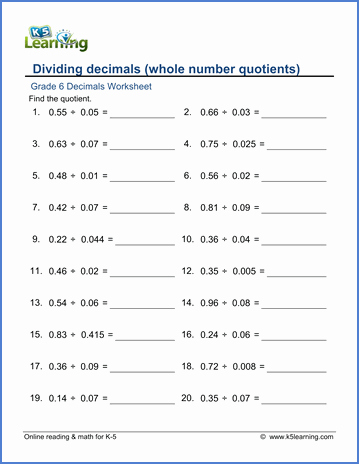Dividing Decimals Worksheet Pdf Fresh Grade 6 Math Worksheet Decimals 2 Digit Decimal Divided