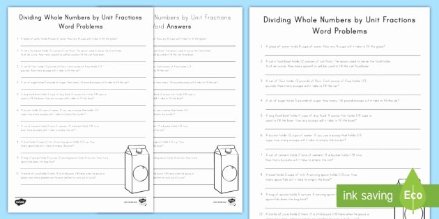 Dividing Fractions Word Problems Worksheet Inspirational Dividing whole Numbers by Unit Fractions Word Problems