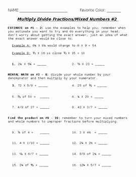 Dividing Fractions Word Problems Worksheet Luxury Multiply Divide Fractions Mixed Numbers Estimation Word