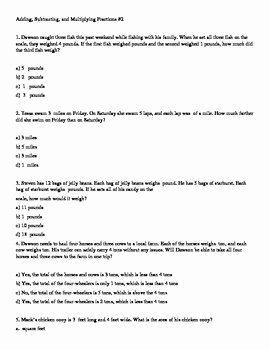 Dividing Fractions Word Problems Worksheet Unique Adding Subtracting and Multiplying Fractions Word