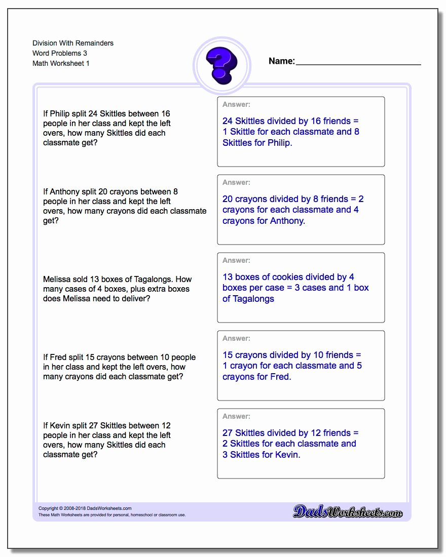 Dividing Fractions Word Problems Worksheet Unique Division with Remainders Word Problems