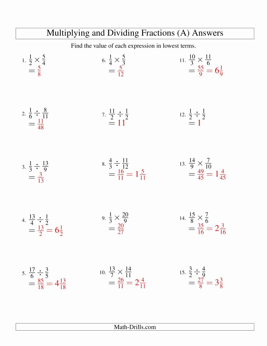Dividing Fractions Worksheet Pdf Beautiful Multiplying and Dividing Fractions A
