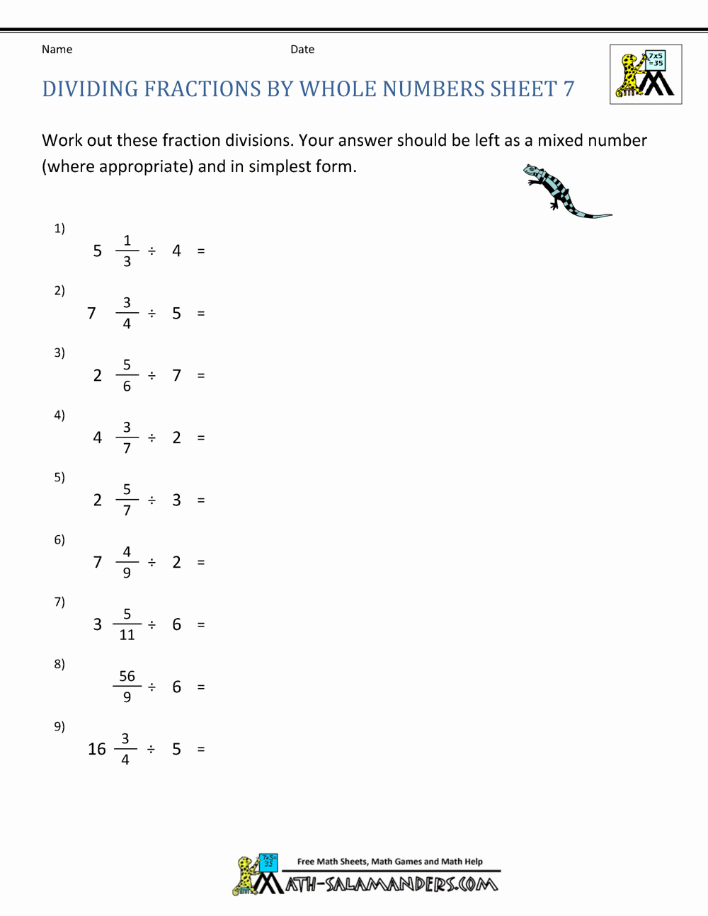 Dividing Fractions Worksheet Pdf Elegant Dividing Fractions by whole Numbers