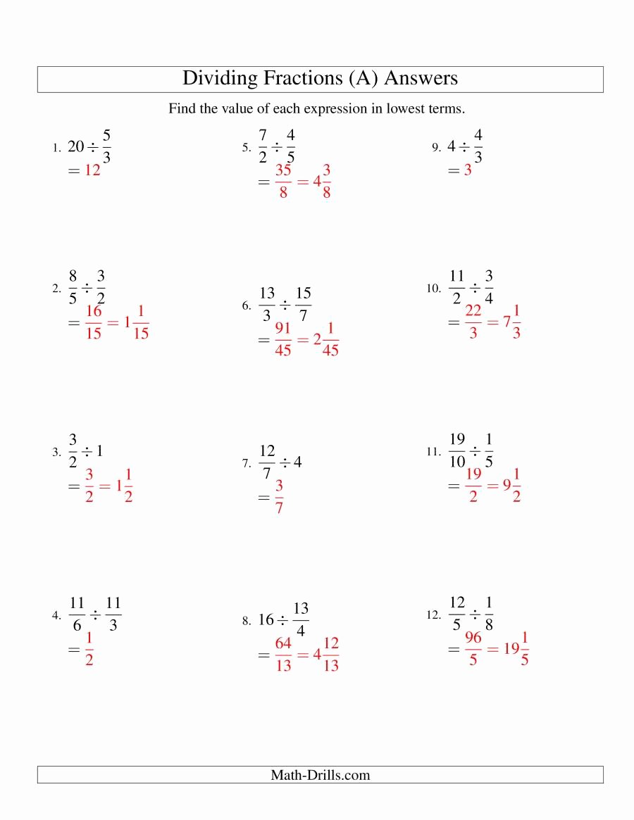 Dividing Fractions Worksheet Pdf Fresh Dividing and Simplifying Fractions with some whole Numbers A