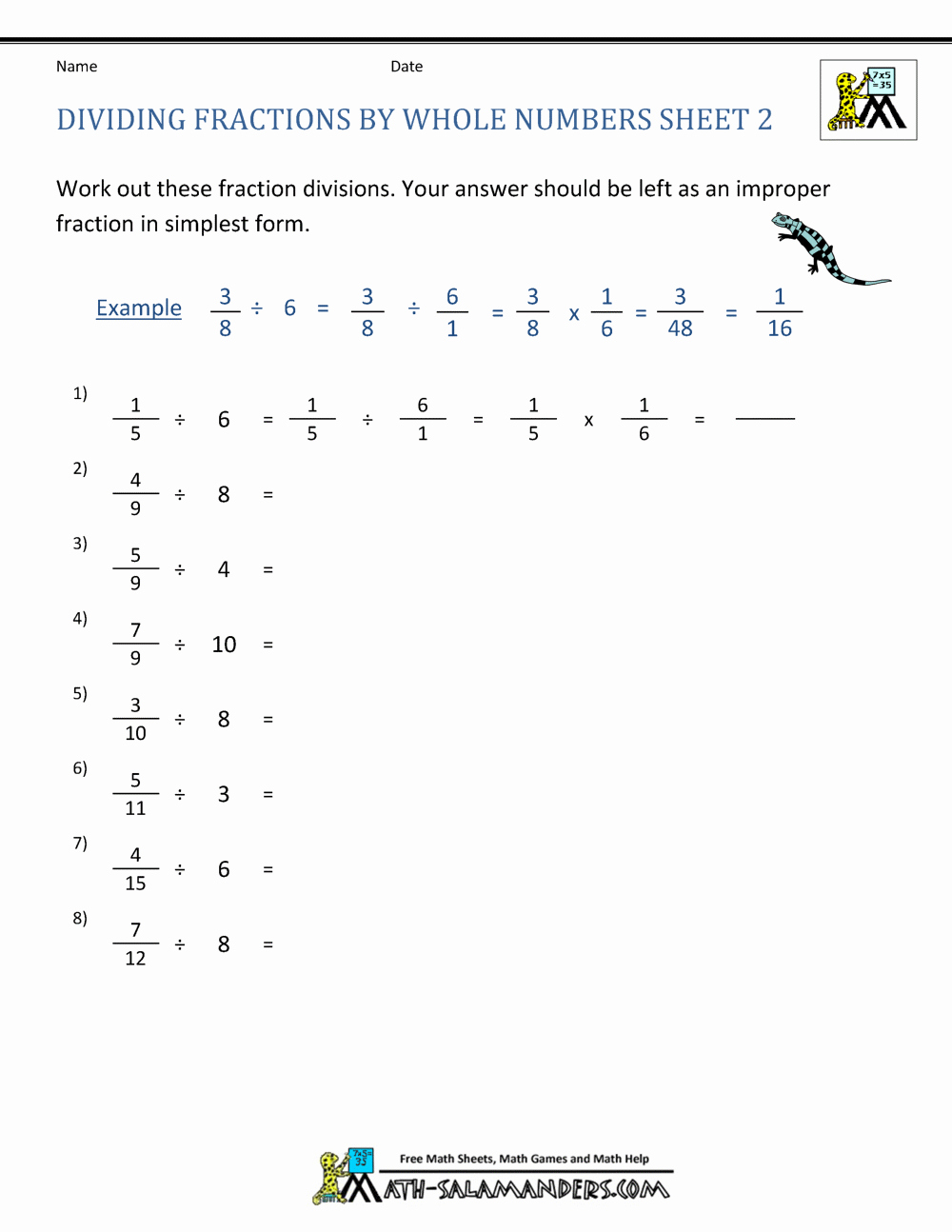 Dividing Fractions Worksheet Pdf Fresh Dividing Fractions by whole Numbers