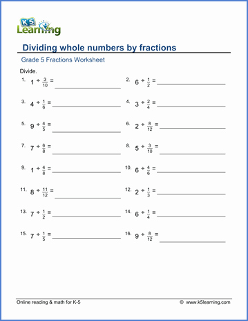 Dividing Fractions Worksheet Pdf Luxury Grade 5 Math Worksheets Dividing whole Numbers by