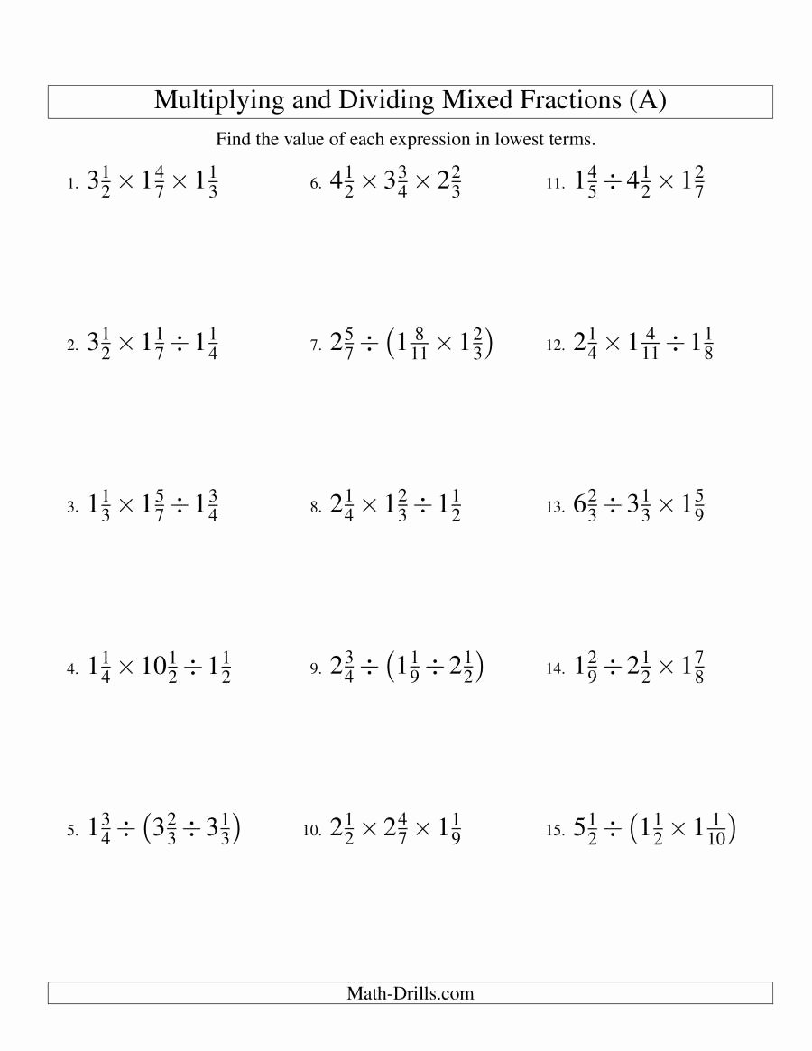 Dividing Fractions Worksheet Pdf Luxury Multiplying and Dividing Mixed Fractions with Three Terms A