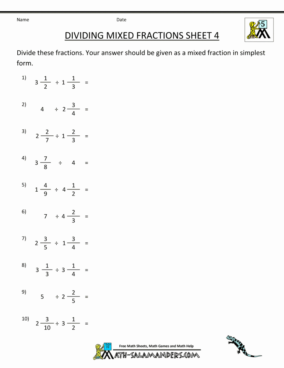 Dividing Mixed Numbers Worksheet Best Of Multiplying and Dividing Mixed Numbers Worksheet the Best