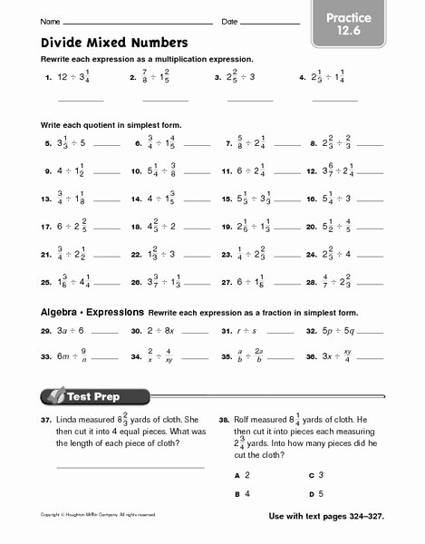 Dividing Mixed Numbers Worksheet Fresh Divide Mixed Numbers Practice 12 6 Worksheet for 4th 6th