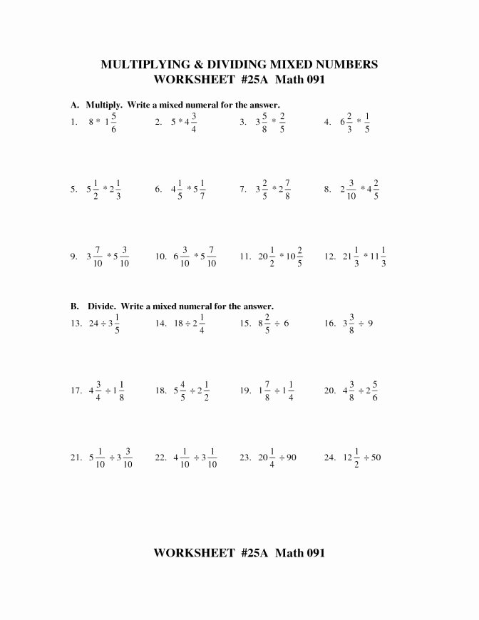 Dividing Mixed Numbers Worksheet Inspirational Dividing Mixed Numbers Worksheet