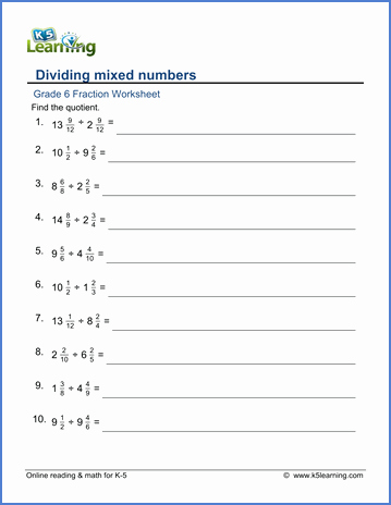 Dividing Mixed Numbers Worksheet Lovely Grade 6 Math Worksheet Fractions Dividing Mixed Numbers