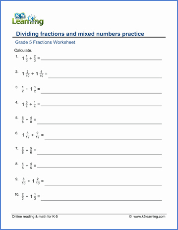 Dividing Mixed Numbers Worksheet New Grade 5 Fractions Worksheet Dividing Fractions Practice