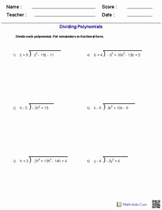 Dividing Polynomials by Monomials Worksheet Unique Dividing Polynomials Worksheets