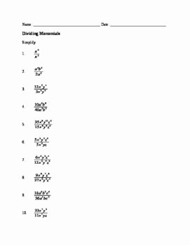 Dividing Polynomials by Monomials Worksheet Unique Worksheet Dividing Monomials by No Frills Math Practice