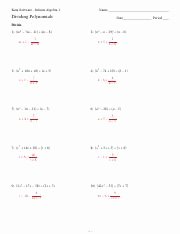 Dividing Polynomials Worksheet Answers Elegant Dividing Polynomials with Key Kuta software Infinite