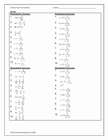Dividing Polynomials Worksheet Answers Fresh Answers to Dividing Polynomials Worksheets