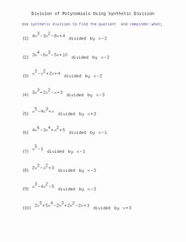 Dividing Polynomials Worksheet Answers Inspirational Synthetic Division Of Polyn by Easy Math