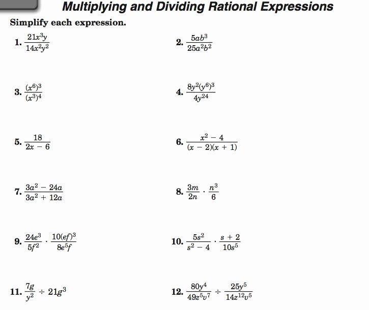 Dividing Rational Expressions Worksheet Awesome Multiplying and Dividing Rational Expressions Worksheets