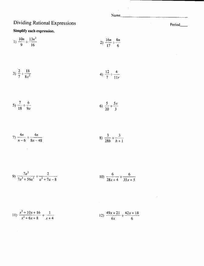 Dividing Rational Expressions Worksheet