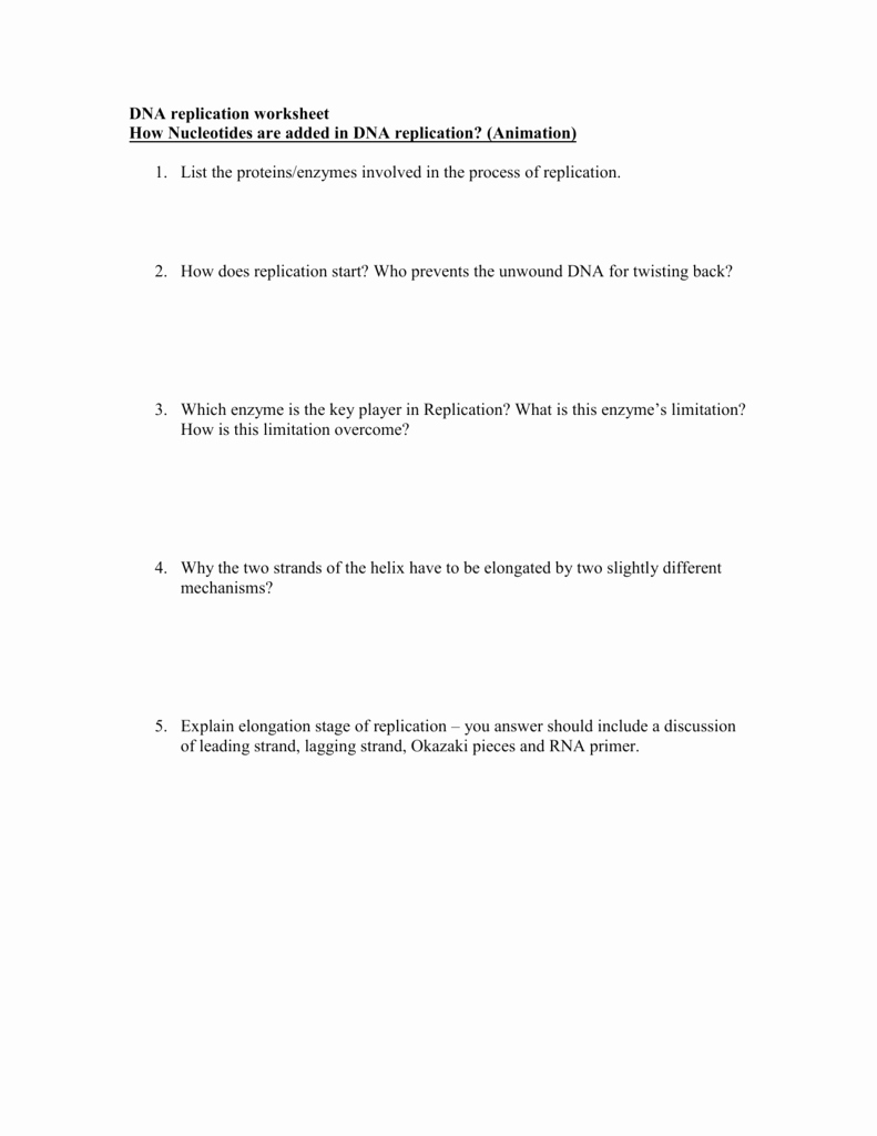 Dna and Replication Worksheet Answers Inspirational Dna Replication Worksheet