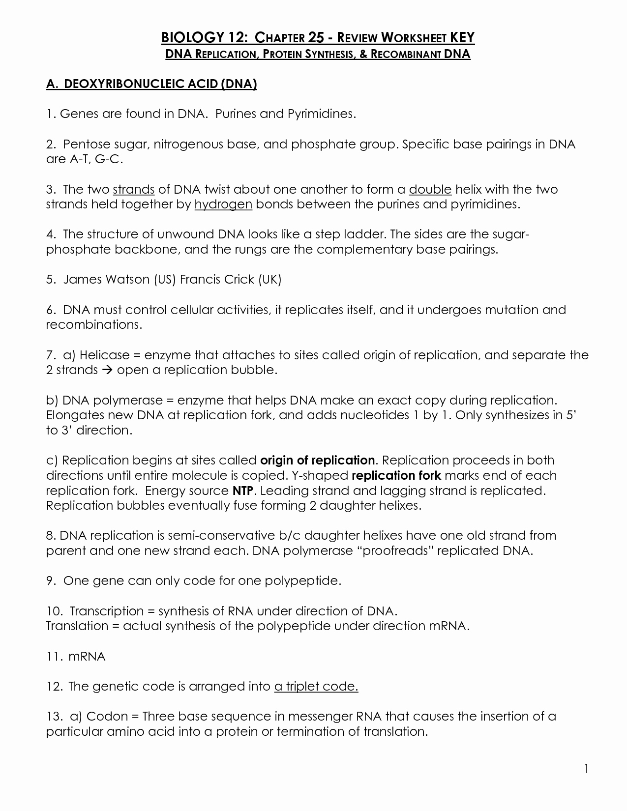 Dna and Replication Worksheet Best Of 16 Best Of Protein Biology Worksheet Protein