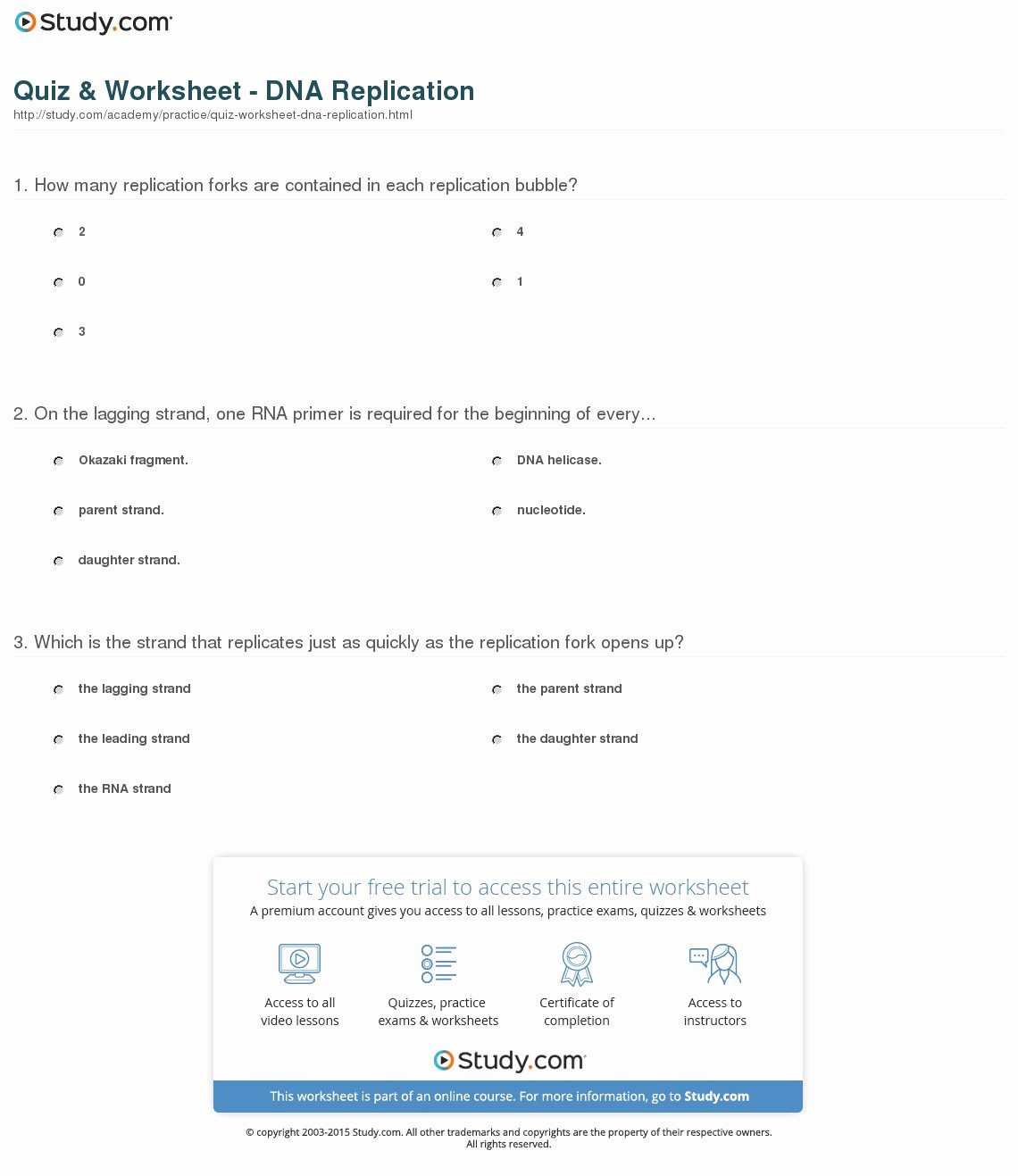 Dna and Replication Worksheet Best Of Quiz &amp; Worksheet Dna Replication