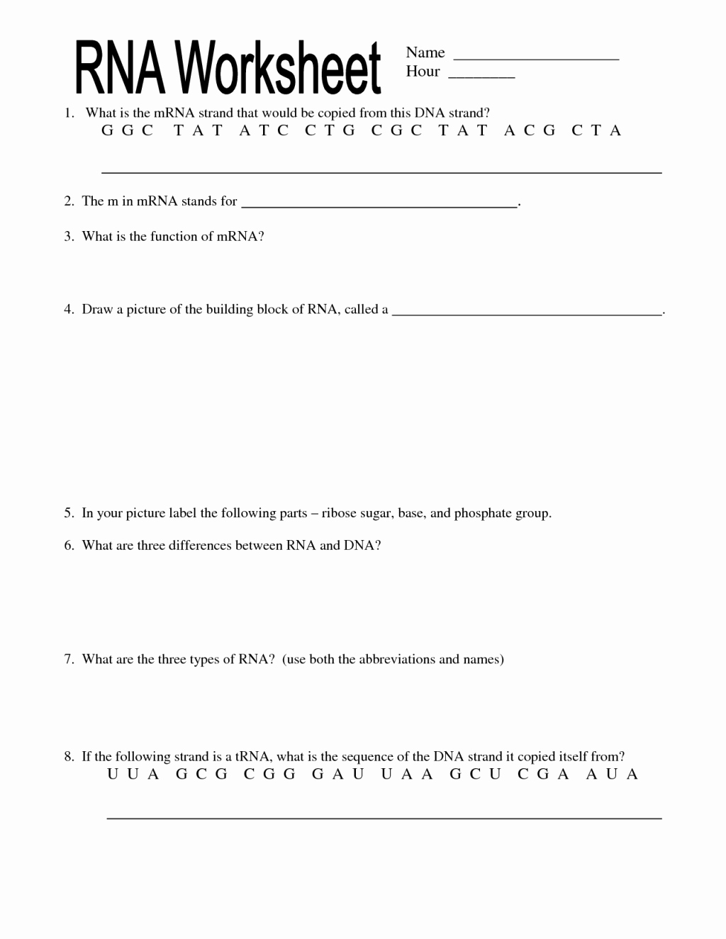 Dna and Rna Worksheet Answers Beautiful Rna Worksheet Name Biological Science Picture Directory