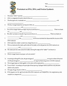 Dna and Rna Worksheet Answers Fresh Dna Rna Protein Synthesis Worksheet Study Guide