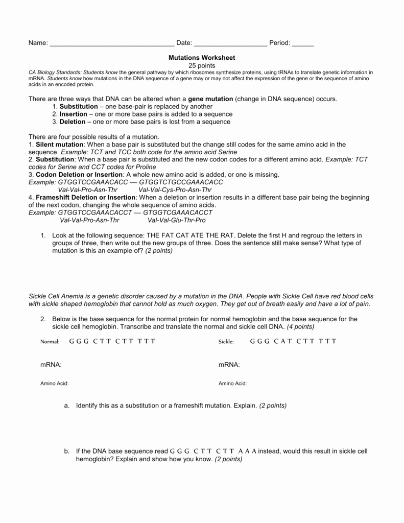 Dna Mutations Practice Worksheet Answers Best Of Worksheet Genetic Mutation Worksheet Grass Fedjp