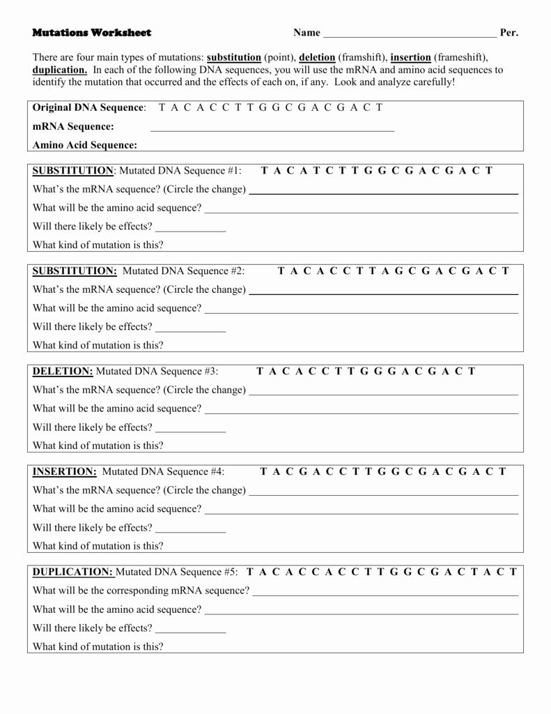 Dna Mutations Practice Worksheet Answers Lovely Worksheet Types Mutations Worksheet Grass Fedjp