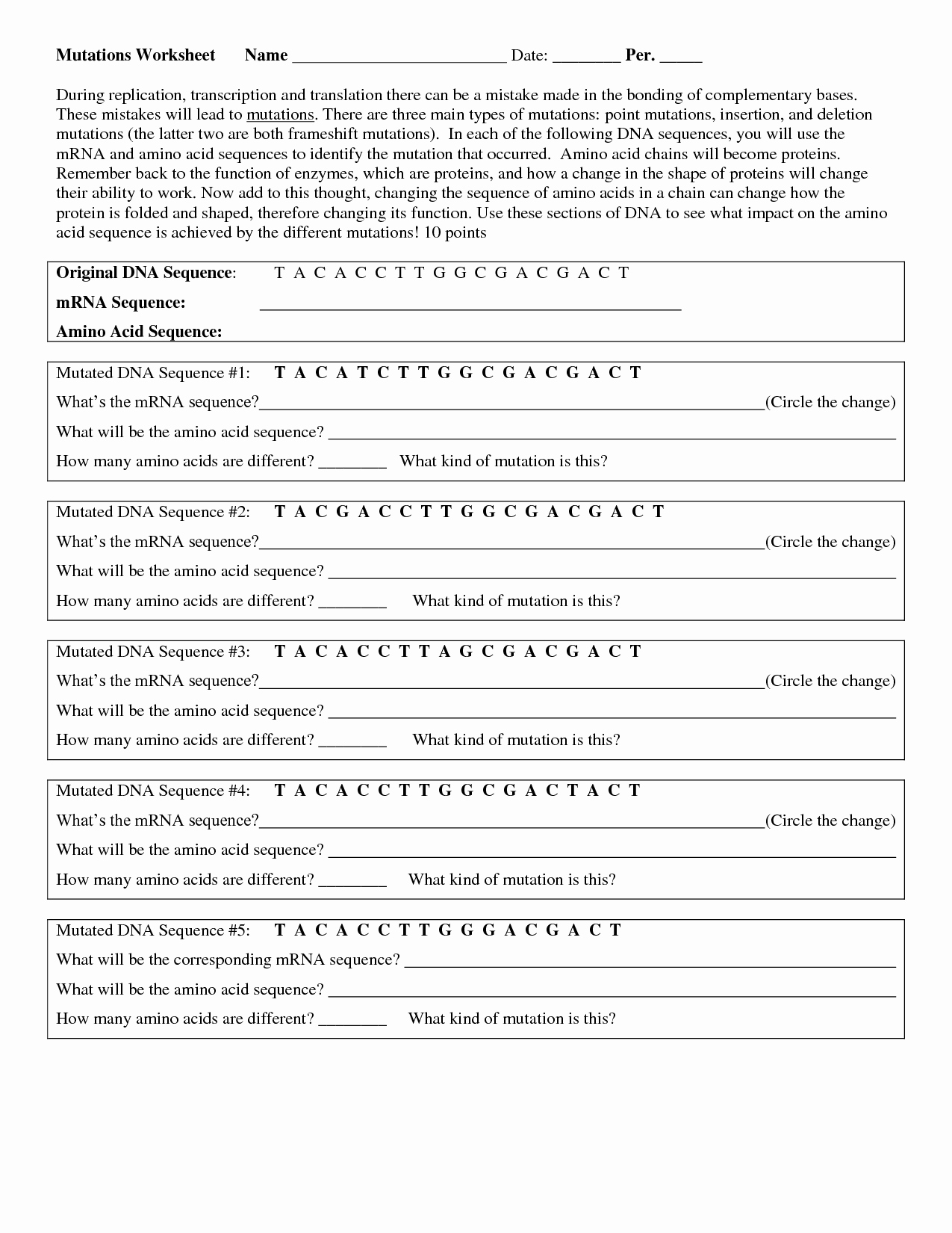 Dna Mutations Practice Worksheet Answers New 18 Best Of Dna and Genes Worksheet Chapter 11 Dna