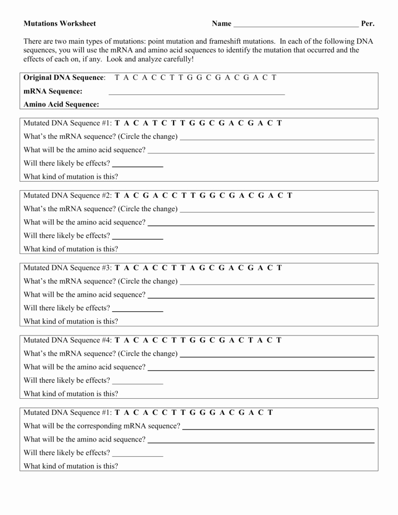 Dna Mutations Practice Worksheet Answers New Worksheet Types Mutations Worksheet Grass Fedjp