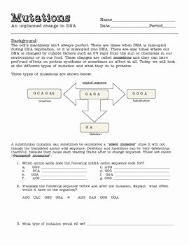 Dna Mutations Practice Worksheet Elegant Gene Mutations Worksheet by the Biology Depot