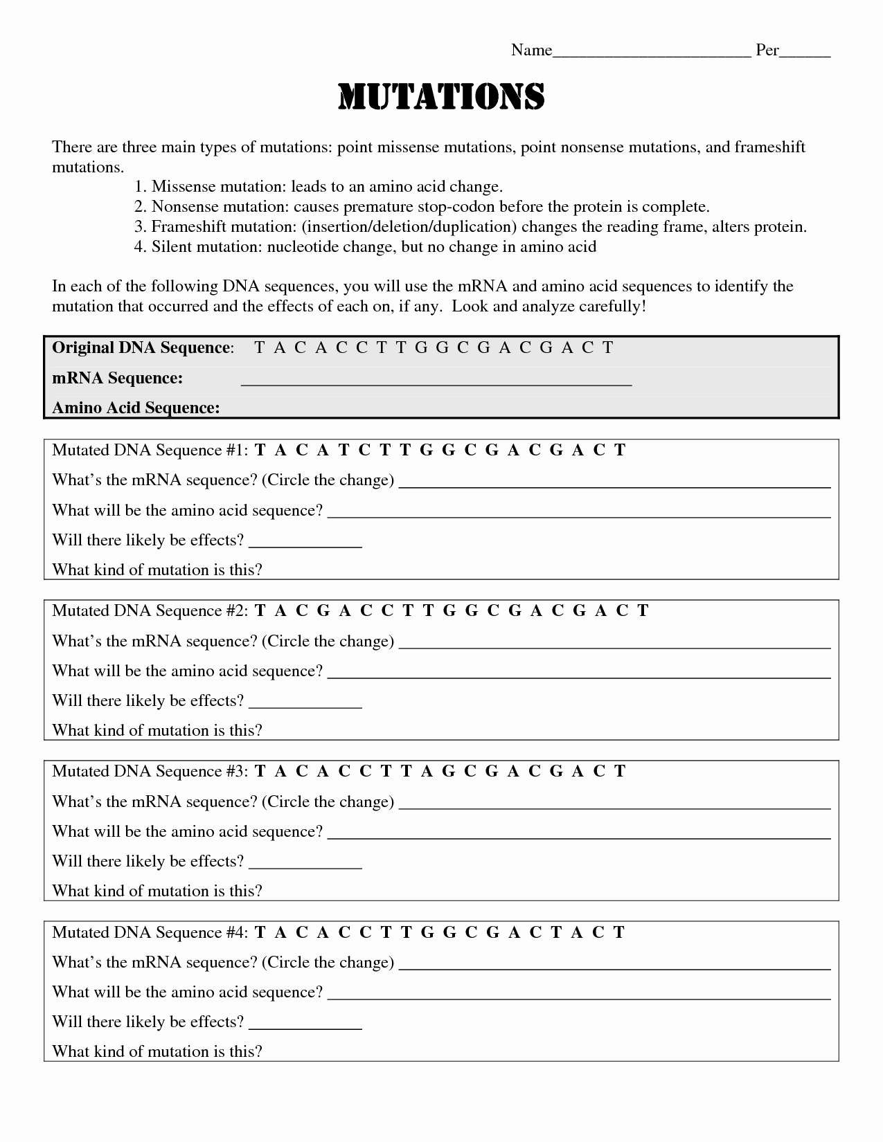 Dna Mutations Practice Worksheet New 19 Best Of the Genetic Code Worksheet Answers