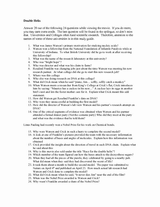 Dna the Double Helix Worksheet Elegant Double Helix Study Guide Worksheet for 6th 7th Grade