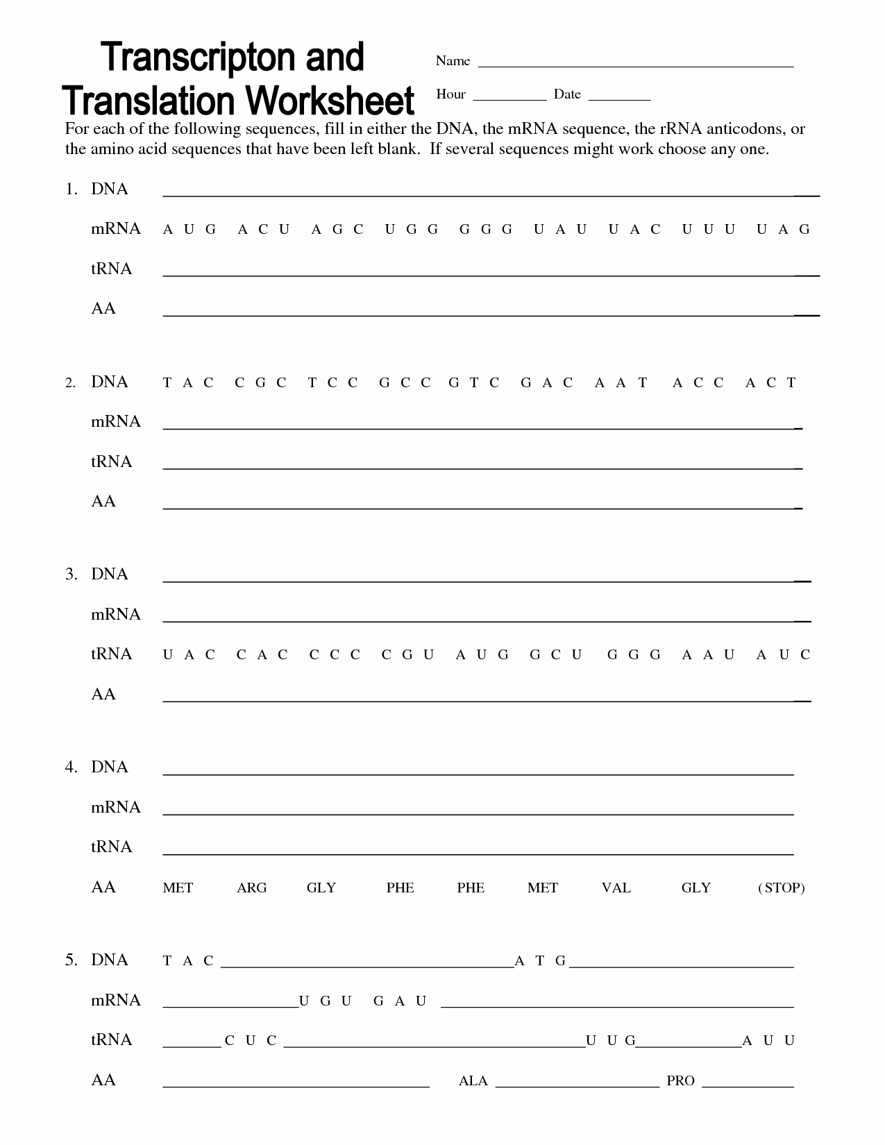 Dna Transcription and Translation Worksheet Elegant Unit 4 Dna Structure &amp; Replication Protein Synthesis